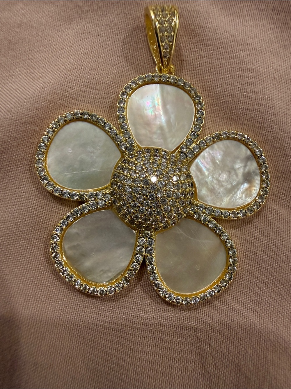 Freida Rothman Vault Mother of Pearl Flower Pendant with Pave